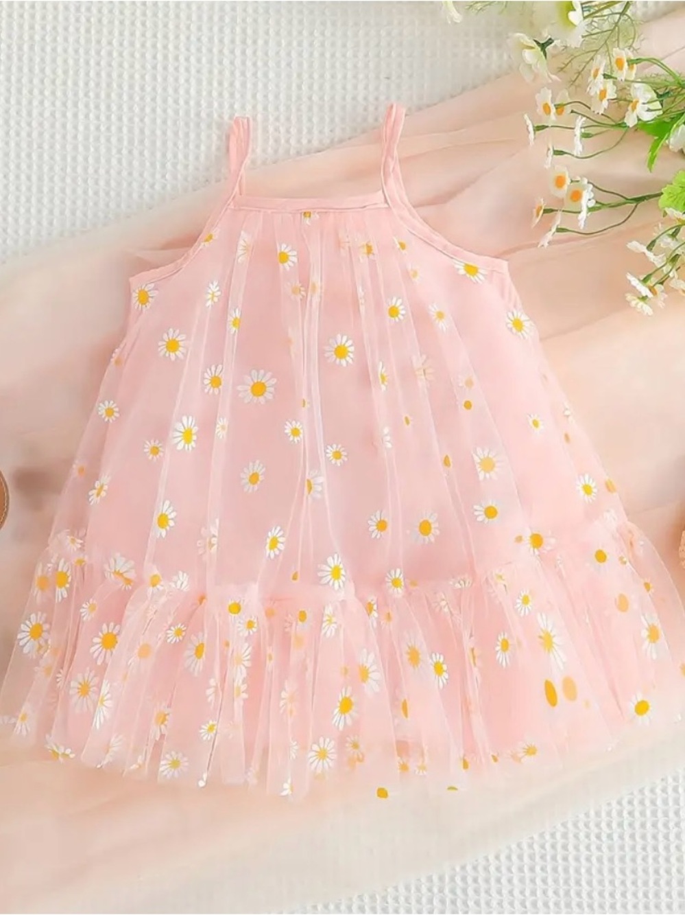 Pink Daisy Mesh Sundress